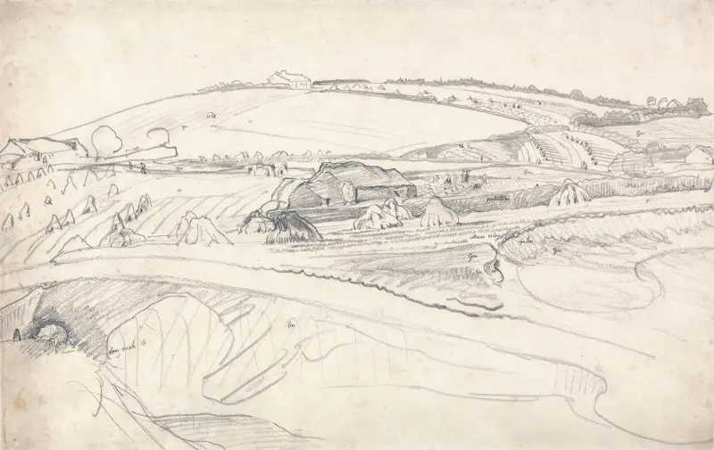 Landskap med bondgård och majsstjälkar av James Ward