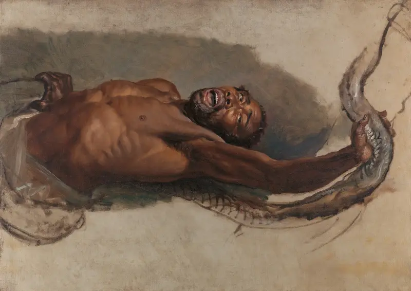 Man som brottas med en boaorm, studie till ’The Liboya Serpent Seizing His Prey’ av James Ward