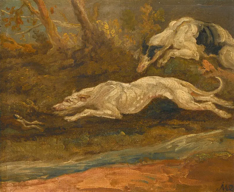 The Escape; Two Greyhounds Coursing A Hare av James Ward