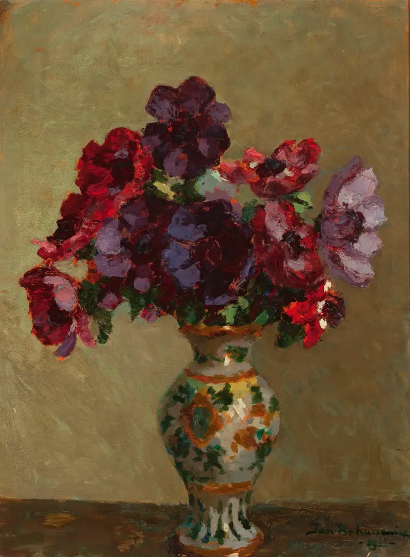 Anemones and patterned flower-vase av Jan Bohuszewicz