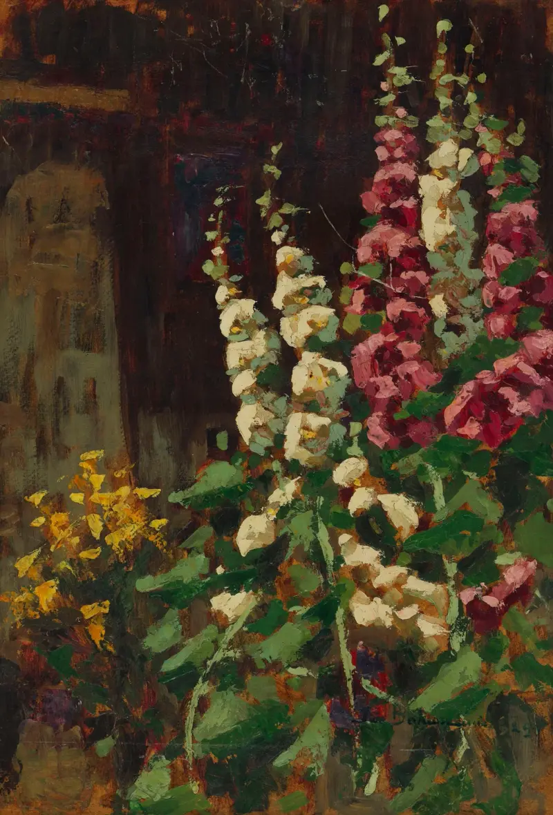 Hollyhocks in the Sun av Jan Bohuszewicz