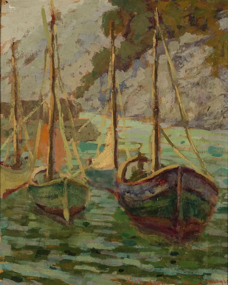Port i Camogli i skymningen av Jan Bohuszewicz