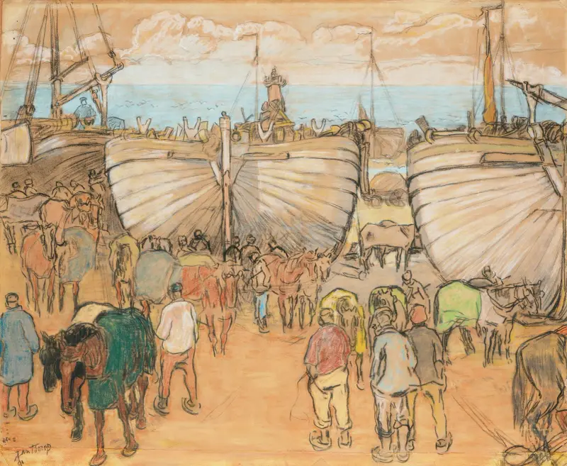 Bommen op het strand te Katwijk av Jan