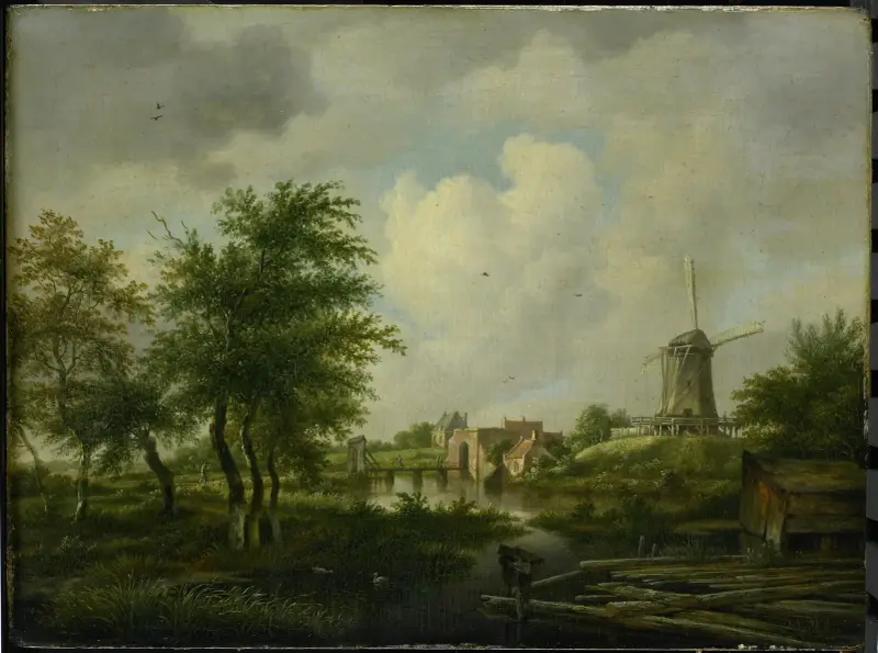 De vervallen wal te Amsterdam met de Weteringpoort, gezien over de Buitensingel av Jan Hulswit