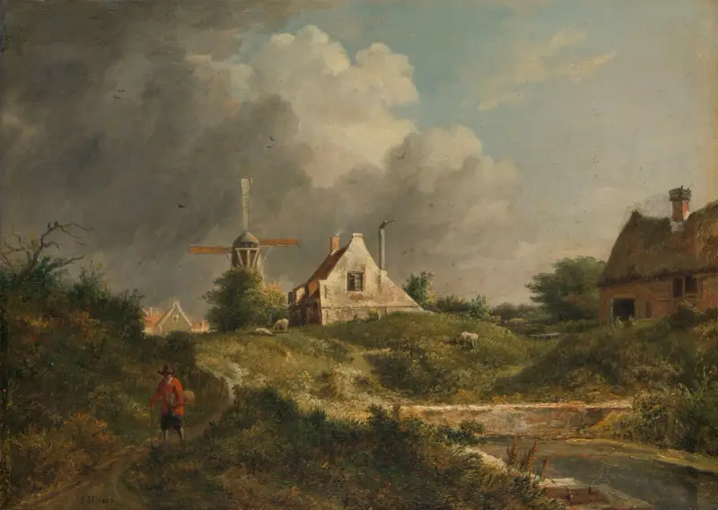 Gezicht aan de vervallen wal te Amsterdam aan de stadszijde tussen de Muiderpoort en de Weesperpoort av Jan Hulswit