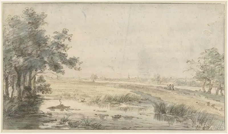 Landschap met een hengelaar aan het water av Jan Hulswit