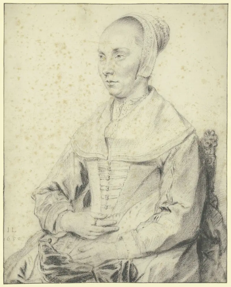 Bildnis einer in einem Sessel sitzenden Dame nach links av Jan Lievens
