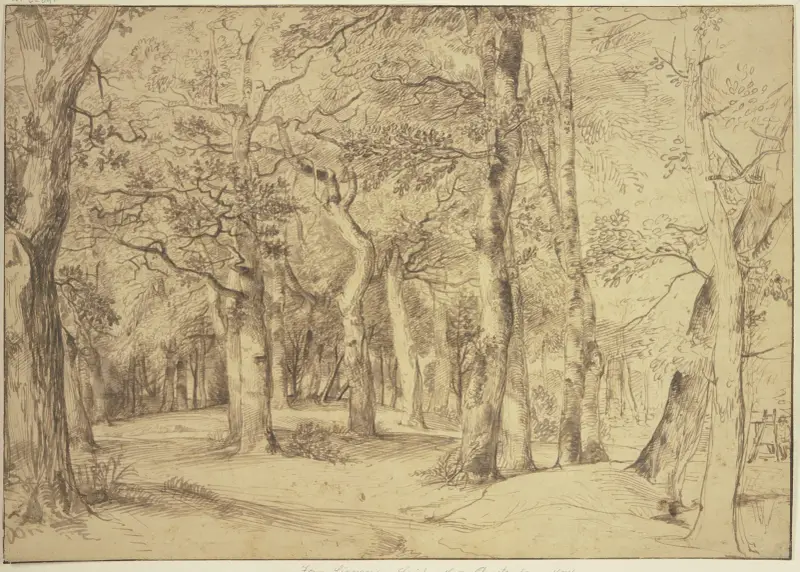 Das Innere eines Waldes, rechts sitzt ein Maler an der Staffelei av Jan Lievens