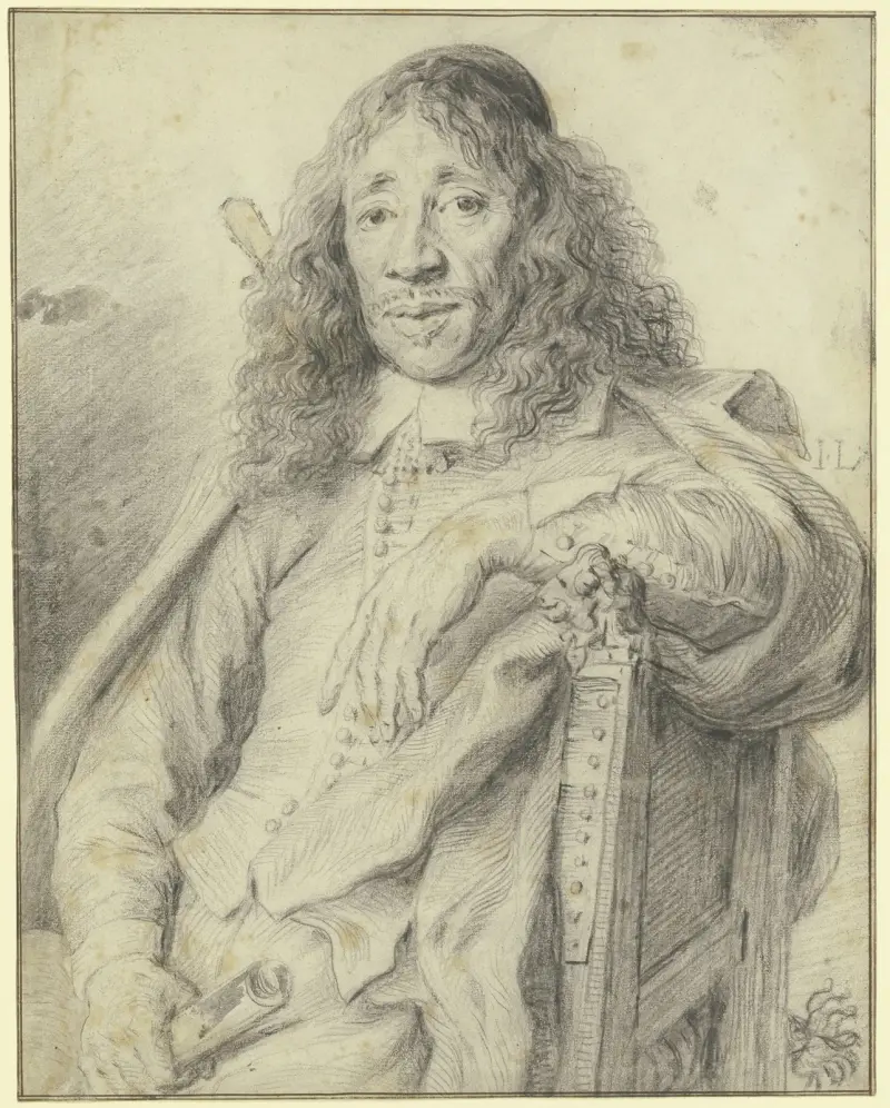 Der Dichter Jan Vos in einem Sessel sitzend nach links av Jan Lievens