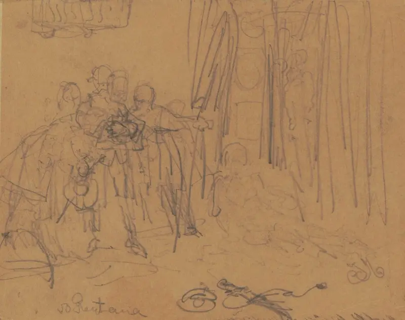 Gruppe von Magnaten und Rejtan, Skizze zum Gemälde „Rejtan. Der Fall Polens“ von Jan Matejko