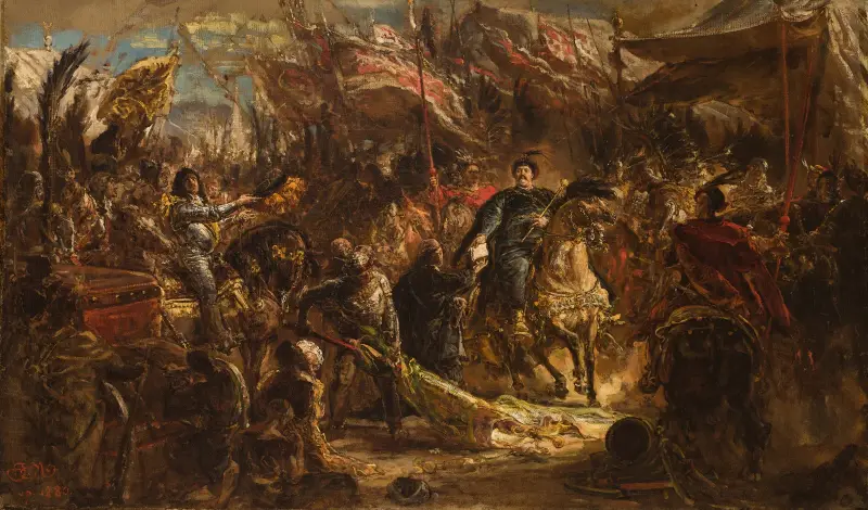 Jan III. Sobieski übergibt dem Papst einen Brief mit der Botschaft vom Sieg über die Türken bei Wien 1683 von Jan Matejko