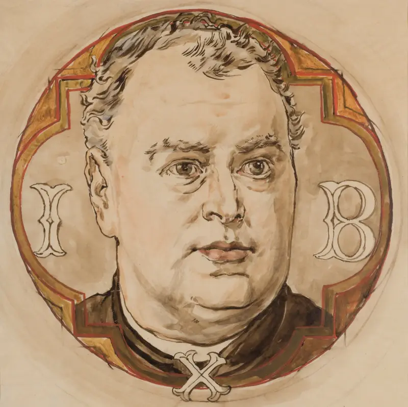 Kartong för polykromi i Mariakyrkan – Manligt huvud och bokstäverna I, B, X (präst Jan Bukowski) av Jan Matejko