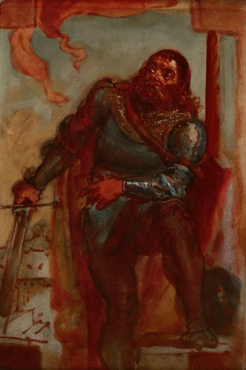 Skizze zum Gemälde „Wacław Wilczek bei der Verteidigung des Benediktinerklosters in Trzebice in Mähren 1468 gegen Maciej Korwin“ von Jan Matejko
