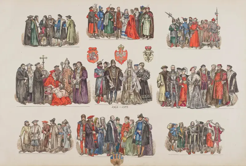 Kläder i Polen (Ubiory w Polsce) – 1200–1795, plansch 06 av Jan Matejko