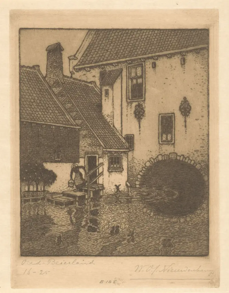 Achtergevel van het stadhuis in Oud-Beijerland Grachtje te Oud-Beierland av Wijnand Otto Jan Nieuwenkamp
