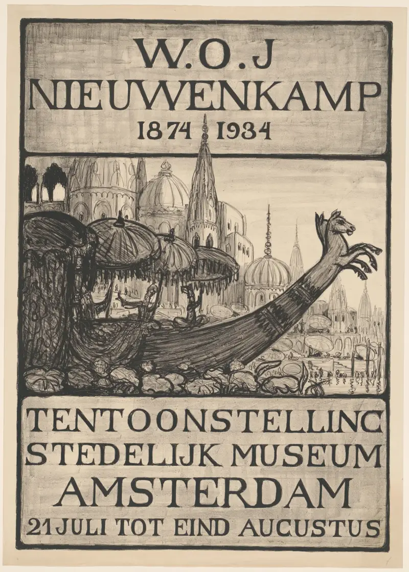 Affiche voor de tentoonstelling van W.O.J. Nieuwenkamp in het Stedelijk Museum te Amsterdam, 1934 av Wijnand Otto Jan Nieuwenkamp