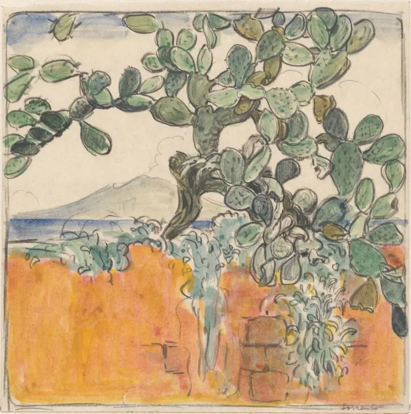 Utsikt med kaktus mot Vesuvius från Sorrento av Wijnand Otto Jan Nieuwenkamp