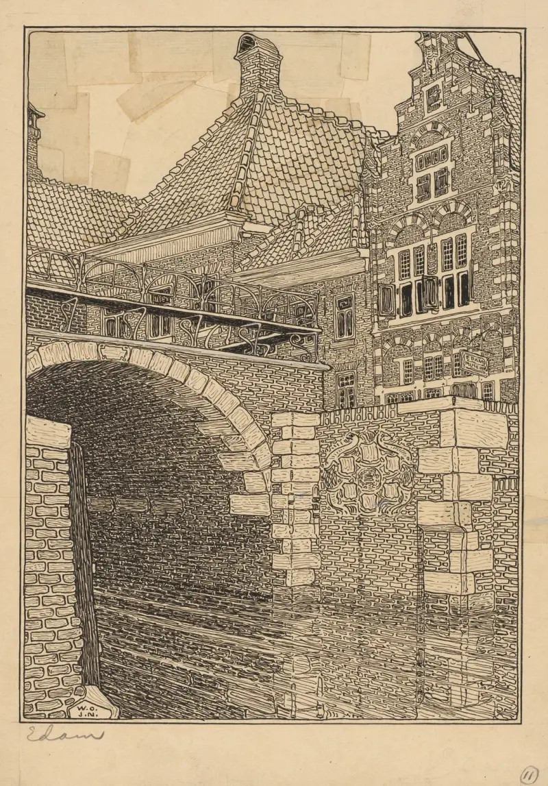 Utsikt över Damsluis i Edam av Wijnand Otto Jan Nieuwenkamp