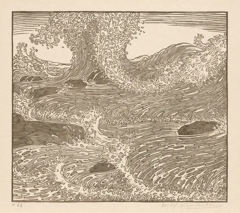 Golven tijdens een storm bij de zuidkust van Bali (Vågor under en storm vid Balis sydkust) av Wijnand Otto Jan Nieuwenkamp