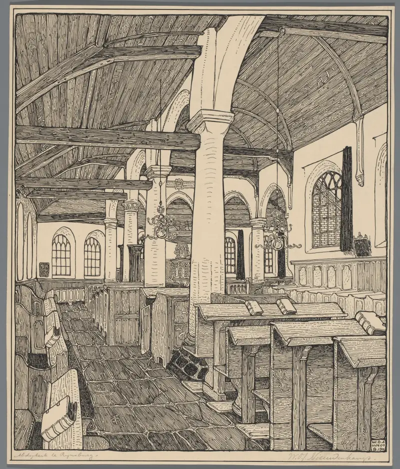 Interieur van de Abdijkerk te Rijnsburg av Wijnand Otto Jan Nieuwenkamp