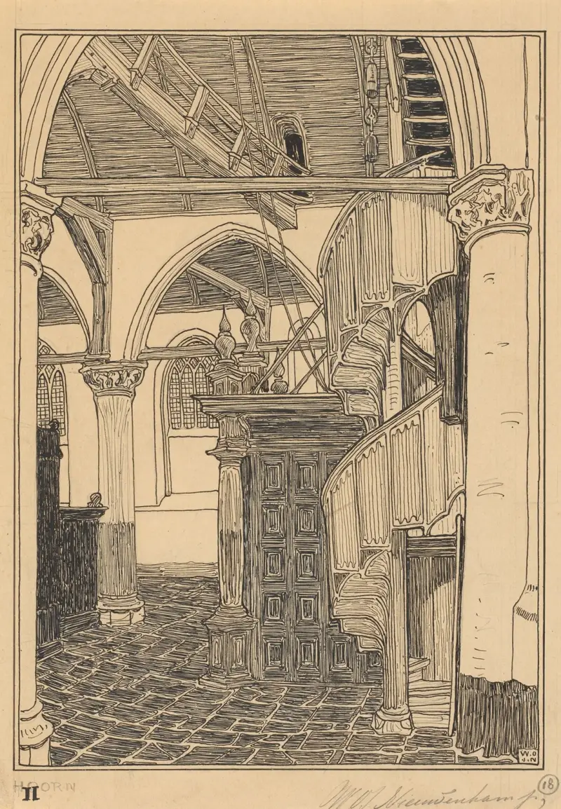 Interiör från Noorderkerk i Hoorn av Wijnand Otto Jan Nieuwenkamp