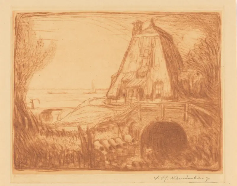 Förstudie till en vattenkvarn vid Gouda av Wijnand Otto Jan Nieuwenkamp