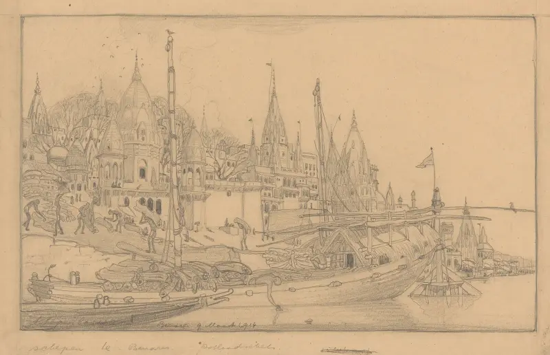 Flodvy med fartyg i Benares av Wijnand Otto Jan Nieuwenkamp