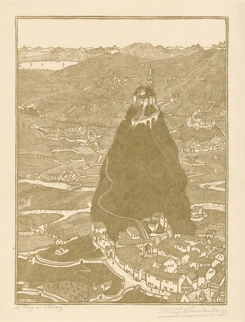 Rocher d’Aiguilhe met de Saint-Michel in Le Puy-en-Velay av Wijnand Otto Jan Nieuwenkamp