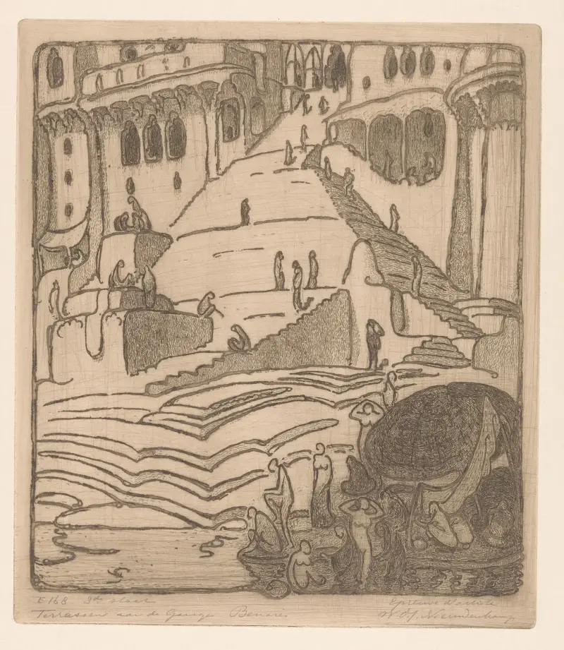 Terrassen vid Ganges, Benares av Wijnand Otto Jan Nieuwenkamp