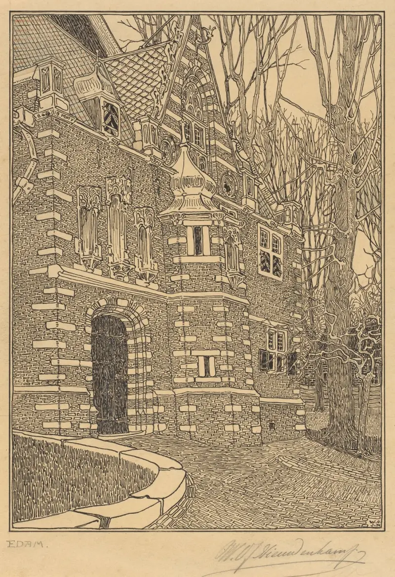 Zuiderportaal van de Grote of Sint-Nicolaaskerk te Edam av Wijnand Otto Jan Nieuwenkamp
