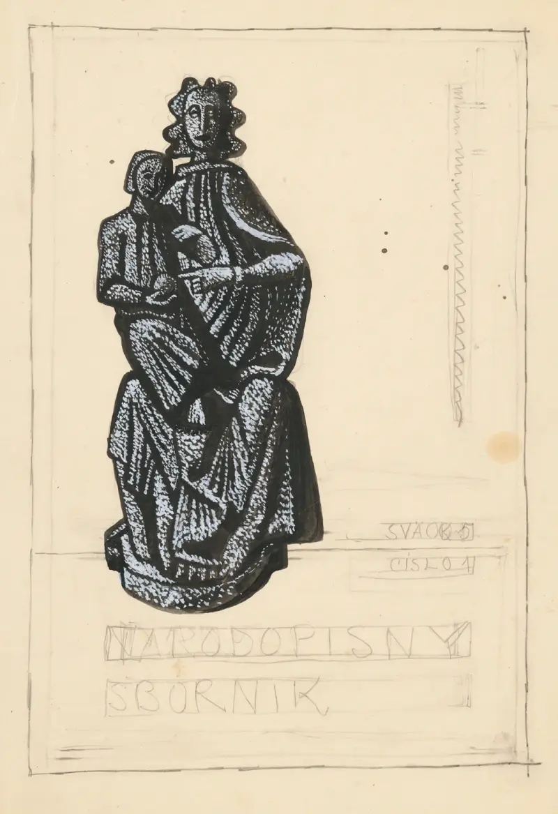 Omslag till Národopisný sborník (illustrationsförslag – Madonnan med barnet) av Ján Novák