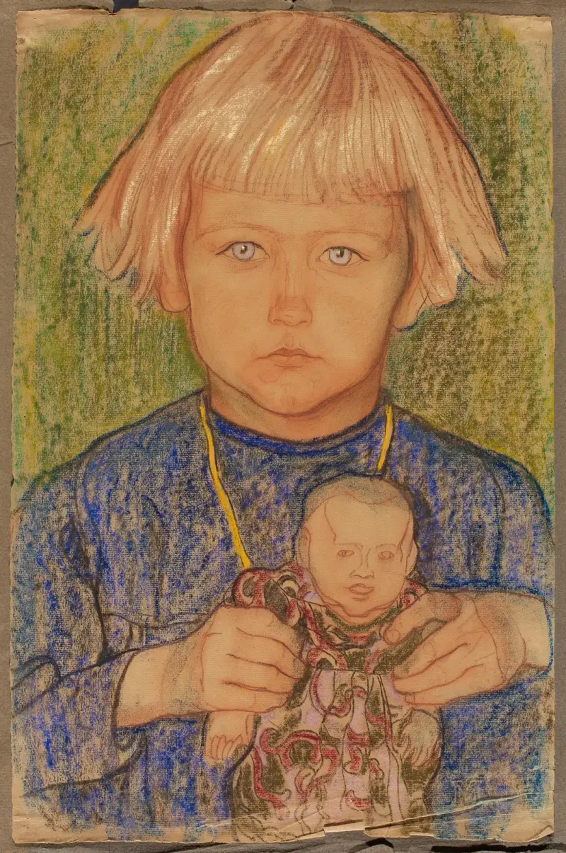 Little girl with a doll av Jan Rembowski