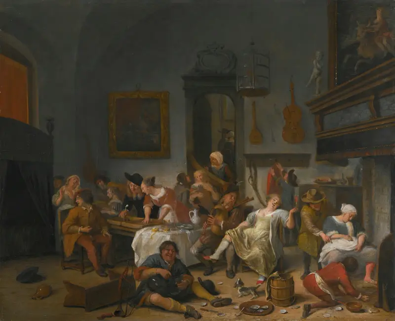 Kroginteriör med dryckeslag och musicerande av Jan Steen