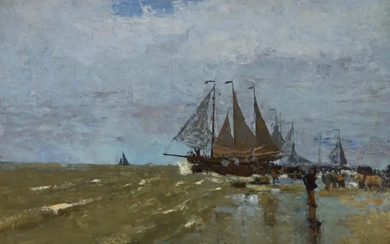 Bomschuit på stranden vid Katwijk av Jan Toorop