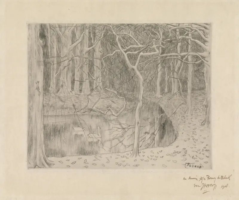 Skog med damm och svanar av Jan Toorop