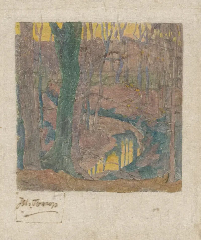 Kala bokträd längs en bäck 2 av Jan Toorop