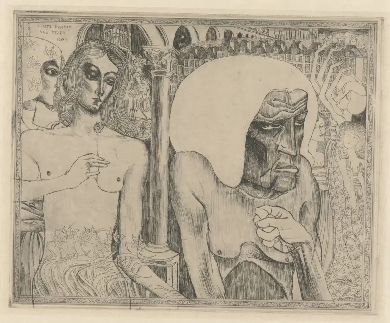 Gammal kvinna omgiven av unga kvinnor av Jan Toorop