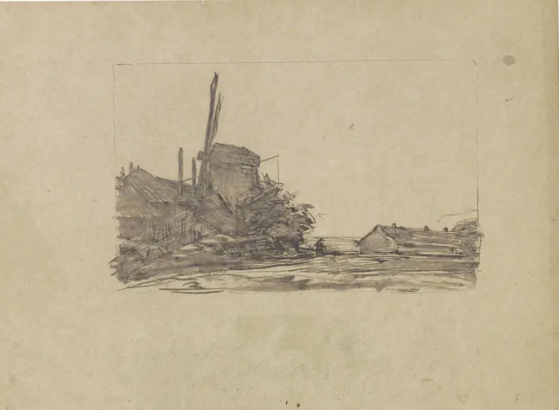 Boerderij met windmolen av Jan Veth
