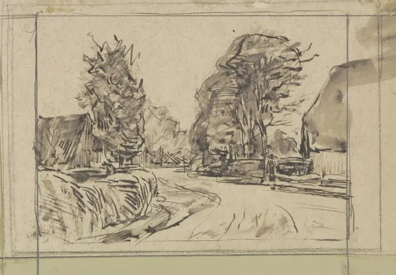 Dorfweg mit Bäumen von Jan Veth