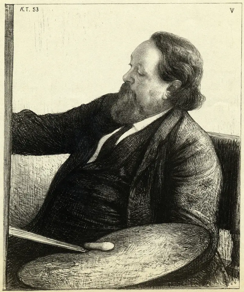 Porträtt av Willem Maris vid hans staffli av Jan Veth
