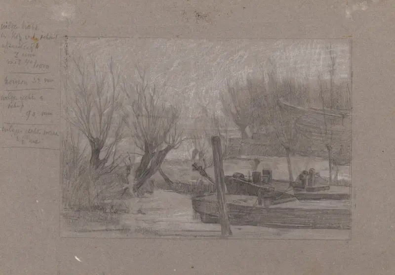 Schiffe in einem Kanal bei Kopfweiden von Jan Veth