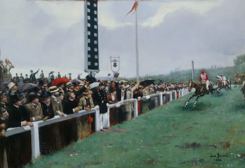 Kapplöpning på Longchamp; ankomst till mål av Jean Béraud