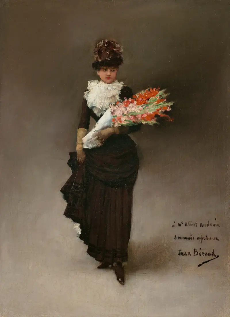 Ung kvinna med blombukett av Jean Béraud