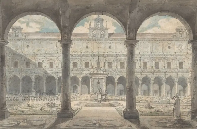 Klostergång i Certosa di San Martino, Neapel av Louis Jean Desprez