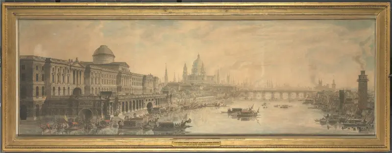 Somerset House, Saint Paul’s Cathedral and Blackfriar’s Bridge av Louis Jean Desprez