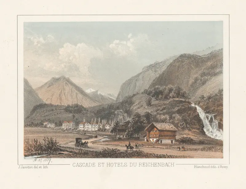Wasserfall und Hotels bei Reichenbach von Jean Jacottet