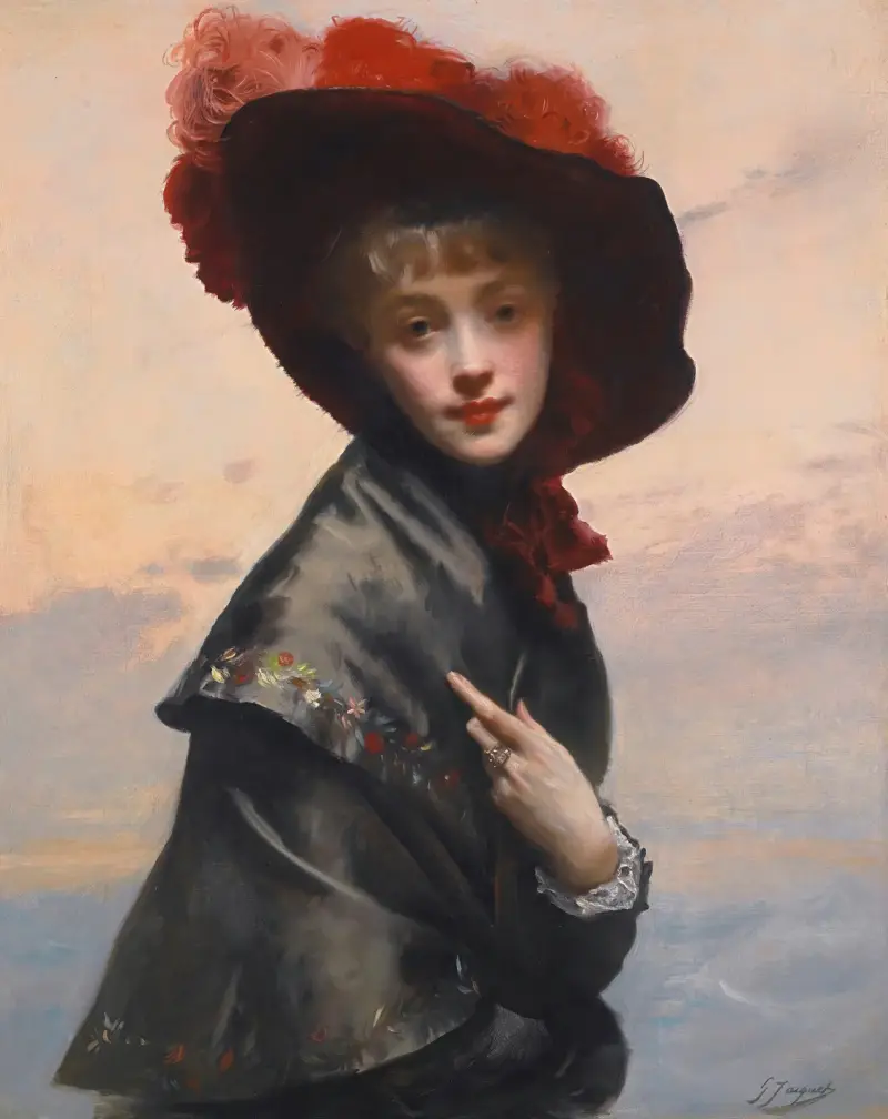 Dame au chapeau av Gustave Jean Jacquet