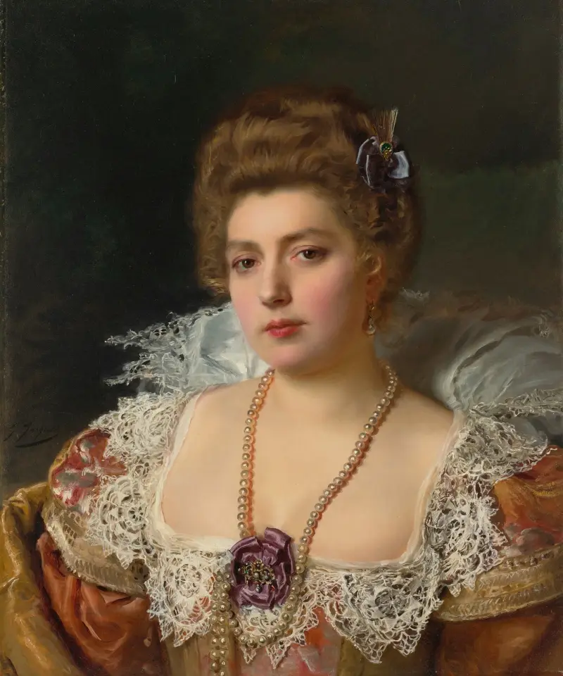 Portrait d’une femme portant des perles av Gustave Jean Jacquet