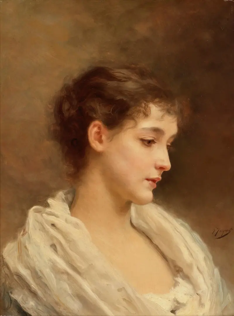 Portrait of a young girl av Gustave Jean Jacquet