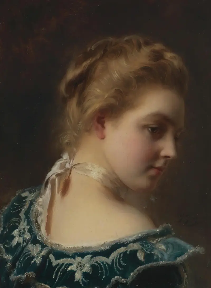 Ung skönhet i grön klänning av Gustave Jean Jacquet